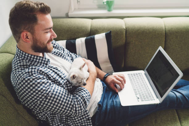 istock Man cuddling his chihuahua while working from home 1191320220