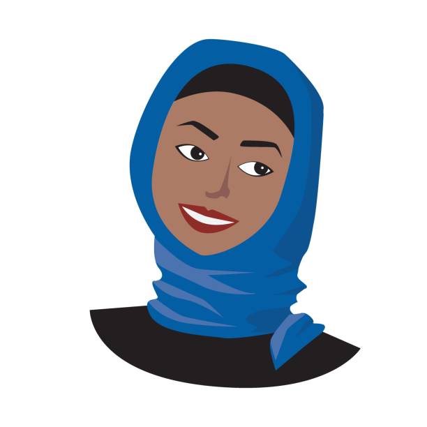 ilustraciones, imágenes clip art, dibujos animados e iconos de stock de una mujer árabe u oriental en un burqa o hiyab sonriendo y practicando el islam o el islam, ilustración de vectores con una hermosa joven feliz o una niña de mediana edad aislada sobre fondo blanco - afghanistan person