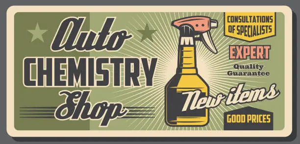 Vector illustration of Auto chemistry spray bottle, car wash and cleaning