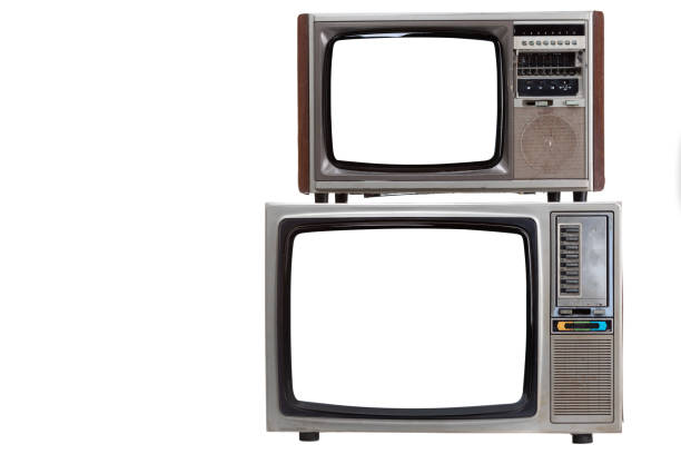 Vintage television with cut out screen on Isolated background stock photo