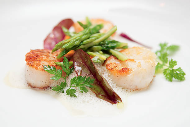istock Grilled scallops with asparagus and molecular froth 119134127