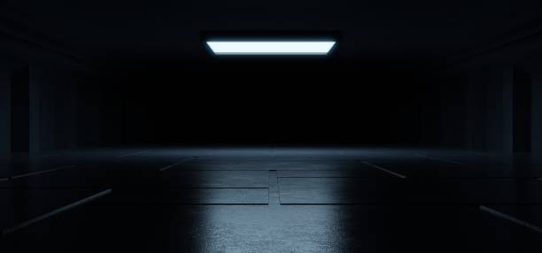 istock Empty light blue studio room futuristic Sci Fi big hall room with lights blue, Future background for design. 1191342355