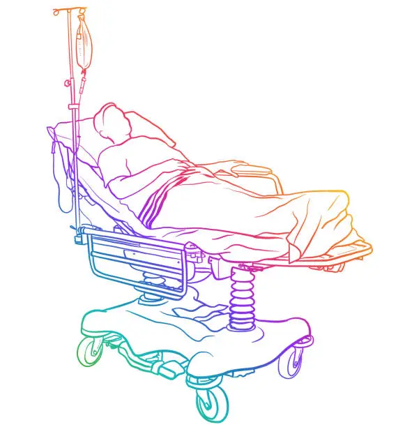 Vector illustration of Patient Lying In Hospital Bed Rainbow