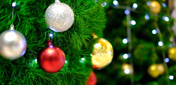 istock Decorated Christmas tree light on blurred background on holiday merry christmas background tree branch on postcard 1191346672
