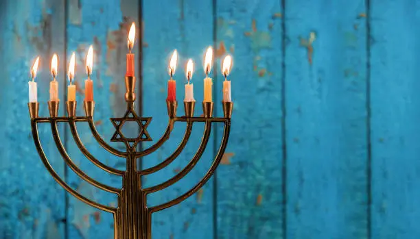 Hanukkah with menorah jewish holiday traditional candelabra with candles Menorah