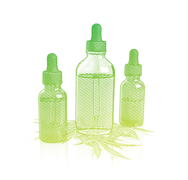 ilustrações de stock, clip art, desenhos animados e ícones de bottles of cbd oil with hemp leaves - nutritional supplement herbal medicine pill nature