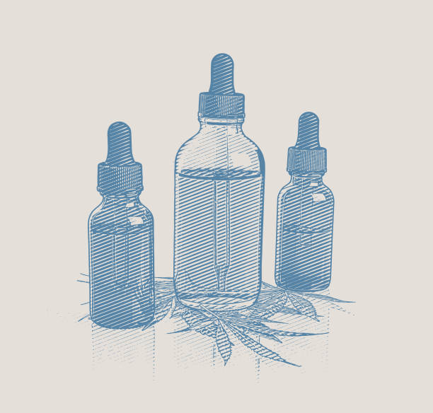 ilustrações de stock, clip art, desenhos animados e ícones de bottles of cbd oil with hemp leaves - nutritional supplement herbal medicine pill nature