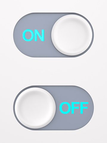 button on and off on white background. 3D illustration