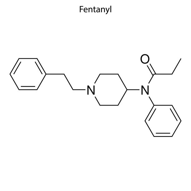 Skeletal formula of Chemical element Skeletal formula of Fentanyl. Chemical molecule. fentanyl stock illustrations