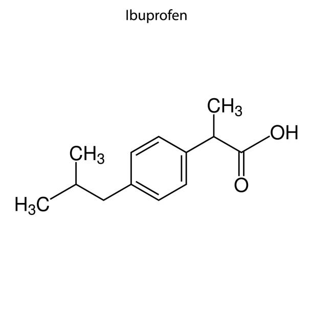 скелетная формула химического элемента - ibuprofen stock illustrations