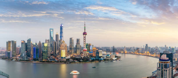 istock panoramic view of shanghai skyline at dusk 1191359986