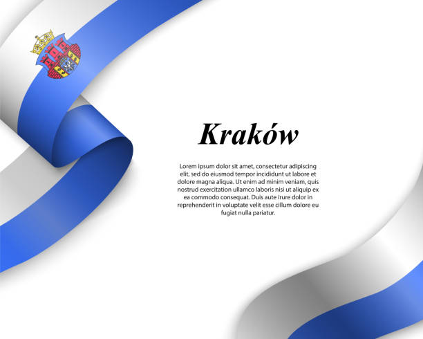 ilustrações de stock, clip art, desenhos animados e ícones de waving ribbon with flag of city - malopolskie province