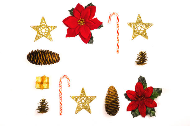 istock Christmas Background with decorations on white background. Flat lay, top view. 1191363373