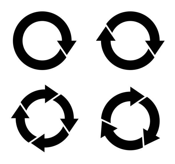 ilustraciones, imágenes clip art, dibujos animados e iconos de stock de colección de iconos de flecha de ciclo y diagrama de flujo - three objects arrow sign circle chart