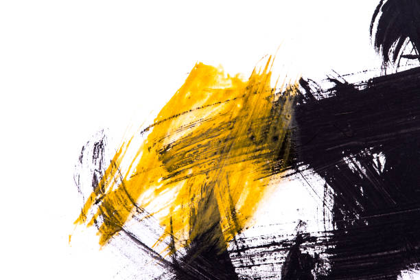 黒と金油のテクスチャペイント汚れブラシストローク、手描き、白い背景に隔離 - paintings painted image white abstract ストックフォトと画像