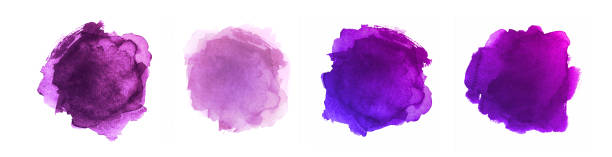 bildbanksillustrationer, clip art samt tecknat material och ikoner med abstrakt målade former isolerade på vit bakgrund. purple watercolor vektor textur set - purpur