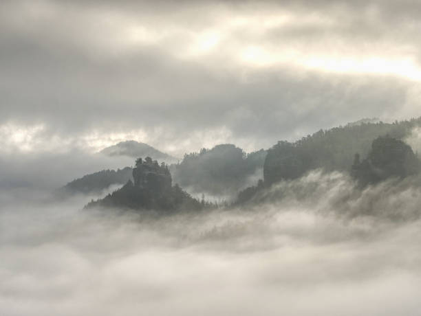 istock Misty awaking of beautiful fairy valley. 1191375567