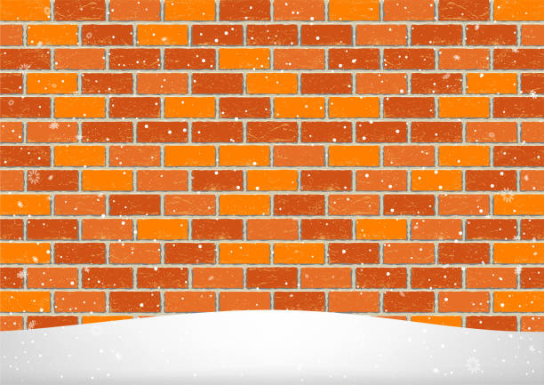 boże narodzenie opady śniegu ceglane ściany ośnieżonej góry - brick backgrounds orange brick wall stock illustrations