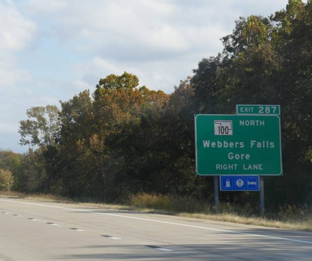istock Roadside directional sign to Webbers Falls and Gore in Oklahoma. 1191380763