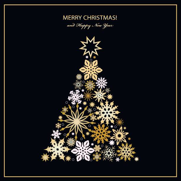 istock Christmas card with Fir tree from golden snowflakes. 1191380905