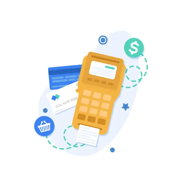 Vector illustration of Payment by credit card using POS terminal, approved payment