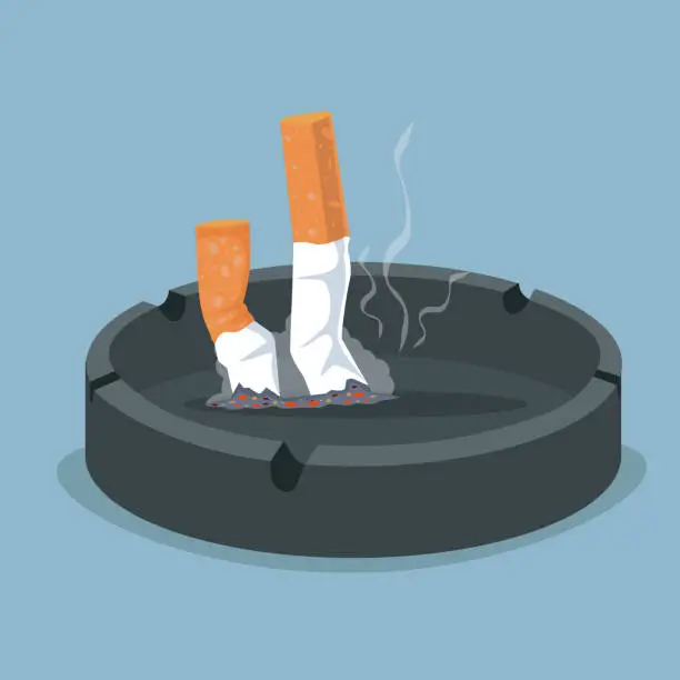 Vector illustration of Cigarette in ashtray with smoking product