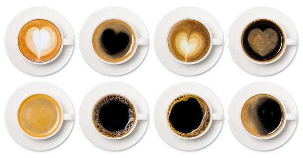 istock coffee cup assortment top view collection, coffee cup assortment with heart sign top view collection isolated on white background. 1191390898