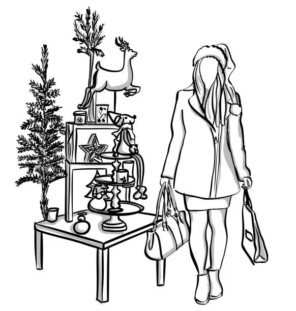 Vector illustration of Pretty Woman Christmas Shopper