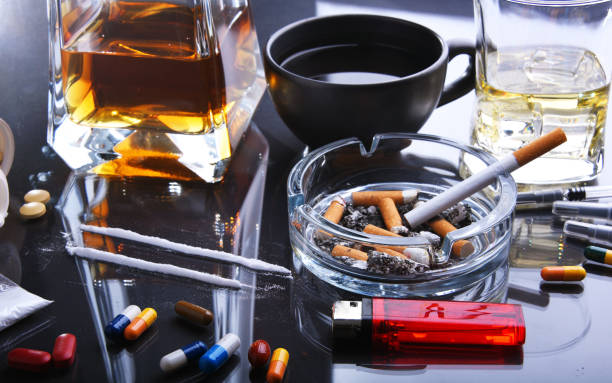 Addictive substances, including alcohol, cigarettes and drugs Addictive substances, including alcohol, cigarettes and drugs. hallucinogen stock pictures, royalty-free photos & images