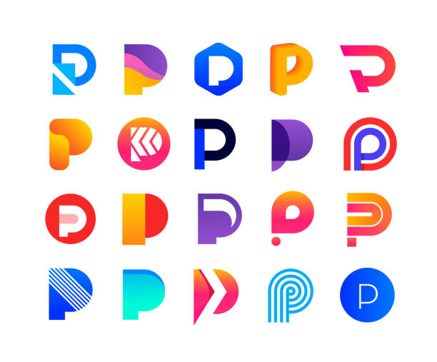 문자 p - 로고 세트 - ribbon typescript letter vector stock illustrations