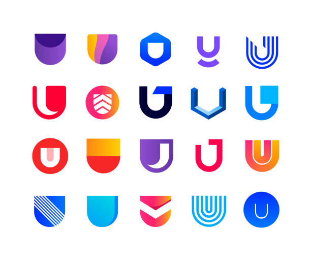 Letters U - logo set 20 signs the letter u stock illustrations