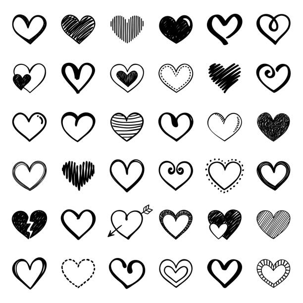 Hearts Set of hand drawn vector hearts. Doodle design elements isolated on white background. frame border clipart stock illustrations