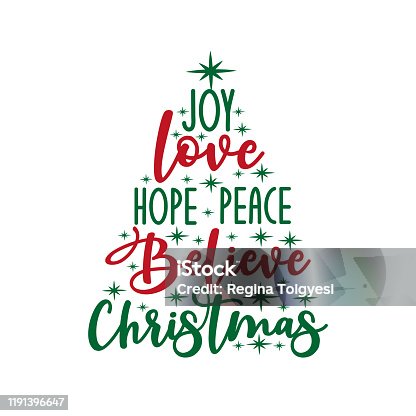 istock Joy love hope peace believe Christmas - calligraphy text, with stars. 1191396647