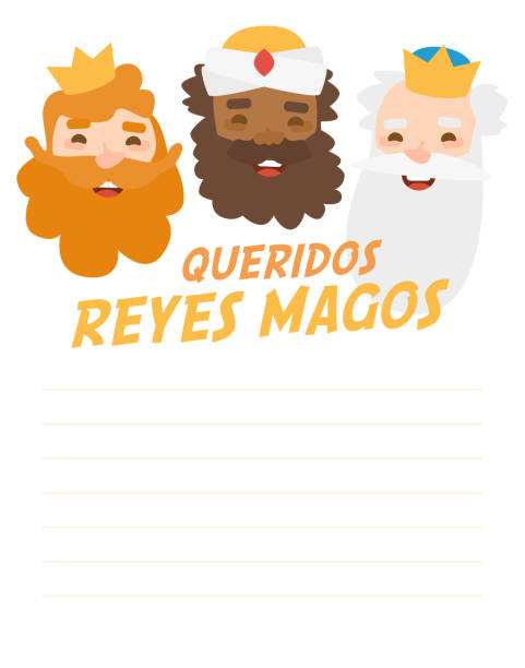 ilustrações de stock, clip art, desenhos animados e ícones de funny vectorized letter. dear wise men written in spanish (queridos reyes magos) - dinner friends christmas