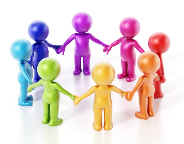 istock Multi colored stick figures holding hands of each other 1191398107