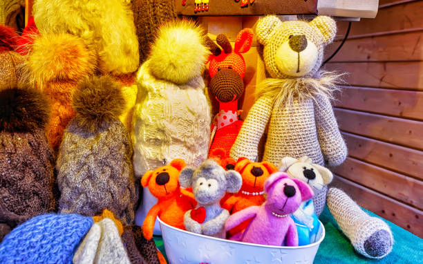 istock Handmade bears and hats displayed at Riga Christmas market reflex 1191401180