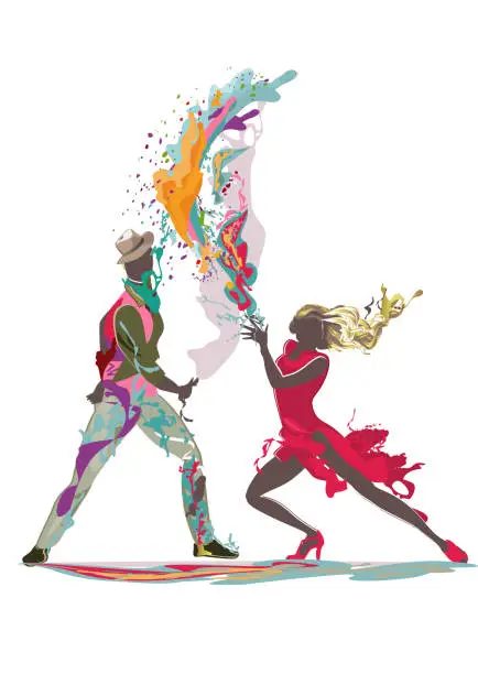 Vector illustration of Beautiful romantic couple in passionate Latin American dances.