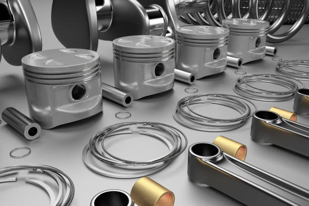 istock 3D rendering. Engine bearing crankshaft with pistons and piston rings. 1191403680