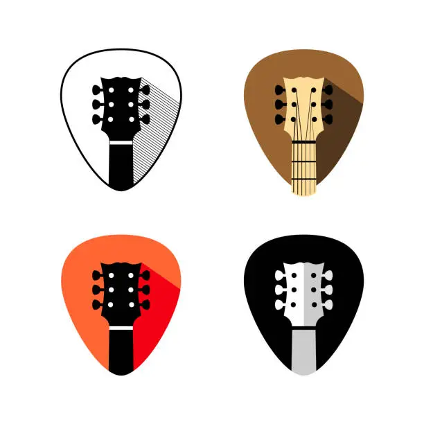 Vector illustration of Guitar headstock . Mediator shape design musical symbol. Guitar school or lessons sign with variations.