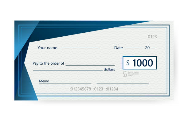 ilustraciones, imágenes clip art, dibujos animados e iconos de stock de plantilla de cheque en blanco. plantilla de cheque bancario. ilustración vectorial. - generic currency