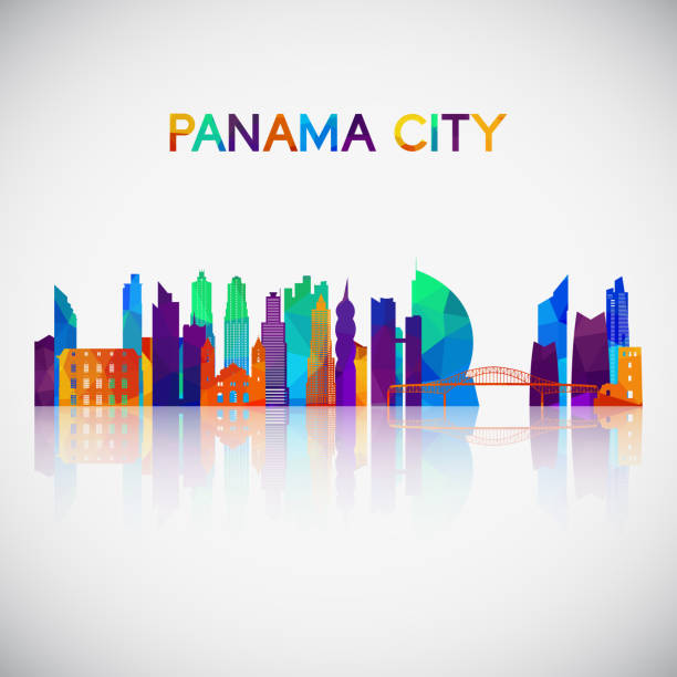 illustrazioni stock, clip art, cartoni animati e icone di tendenza di silhouette dello skyline di panama city in stile geometrico colorato. simbolo per il tuo disegno. illustrazione vettoriale. - panama