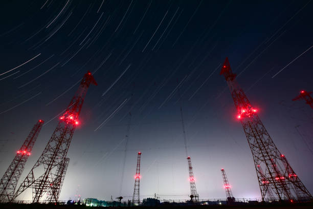 The trace of stars and transmission tower