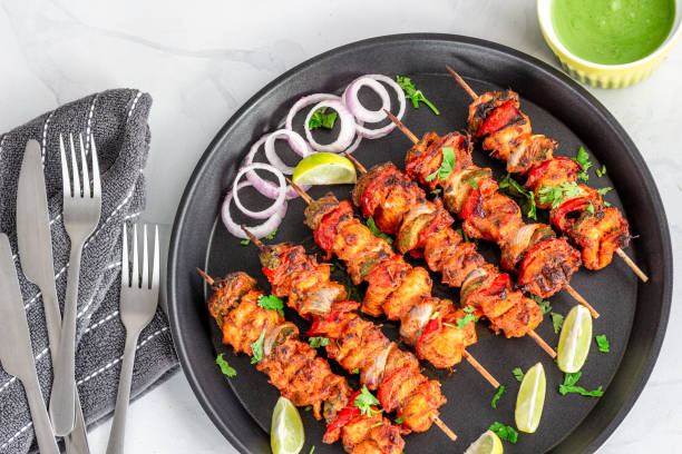 Chicken Tikka with Mint Chutney Directly Above Photo