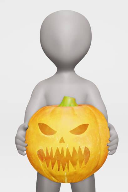 istock 3D Render of cartoon character with Halloween Pumpkin 1191411219