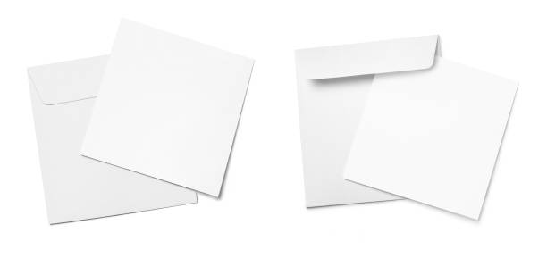 buste con carta su bianco - invitation letter envelope greeting card foto e immagini stock