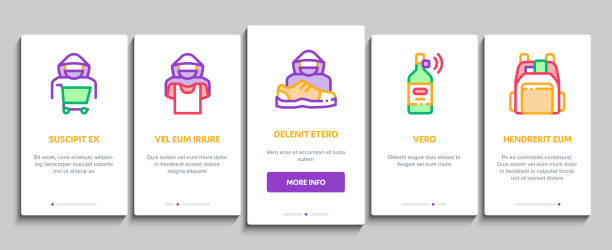 illustrations, cliparts, dessins animés et icônes de vol à l'étalage onboarding elements set vector - voleur à létalage