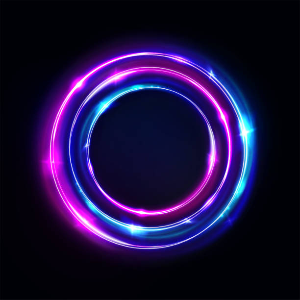 istock Circle abstract background, glowing neon lights, round portal. Vector. Pink blue and purple glow rings. Circular light frame, ultraviolet. 1191418338