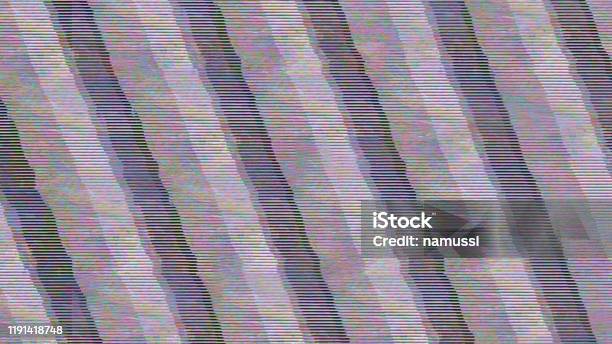 Glitch Tv Screen Full Of Scanlines Noise And Diagonal Interference Stock Photo - Download Image Now