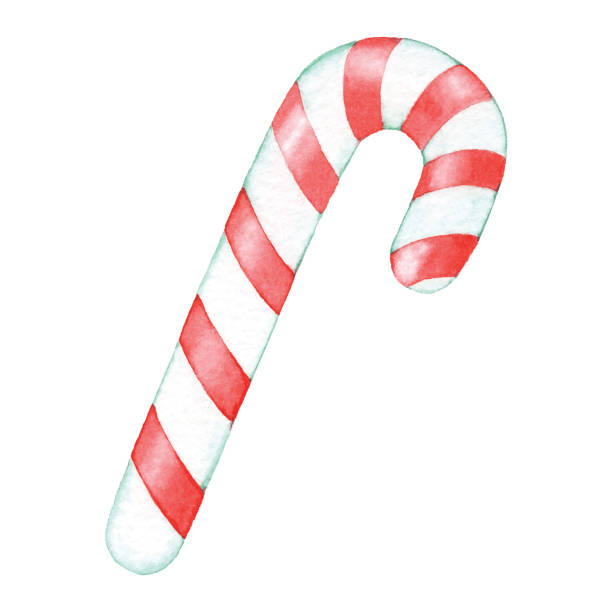 Watercolor Candy Cane Vector illustration of candy cane. december clipart pictures stock illustrations