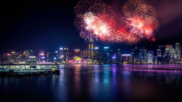 istock Firework show on Victoria Harbor, Hong Kong 1191421290
